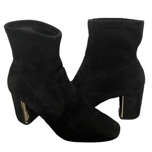 Coach Women’s Margot Suede Bootie Black & Gold Logo Accent Detail Size 7.5